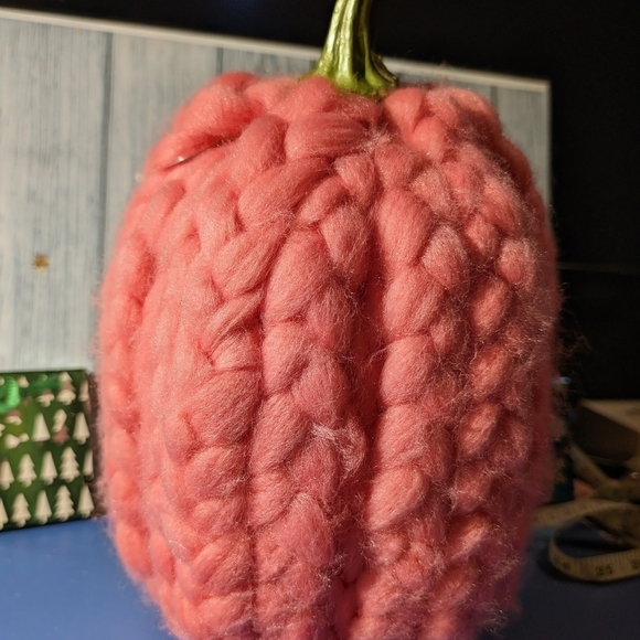 New**Chunky Knit Coral Pink Pumpkin Decor Near 12" Tall - Picture 6 of 6